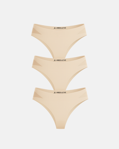 3er-Pack nahtlose Slips mit Mesh-Detail – Nude