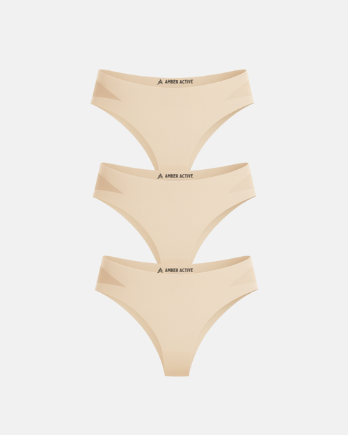 3er-Pack nahtlose Slips mit Mesh-Detail – Nude