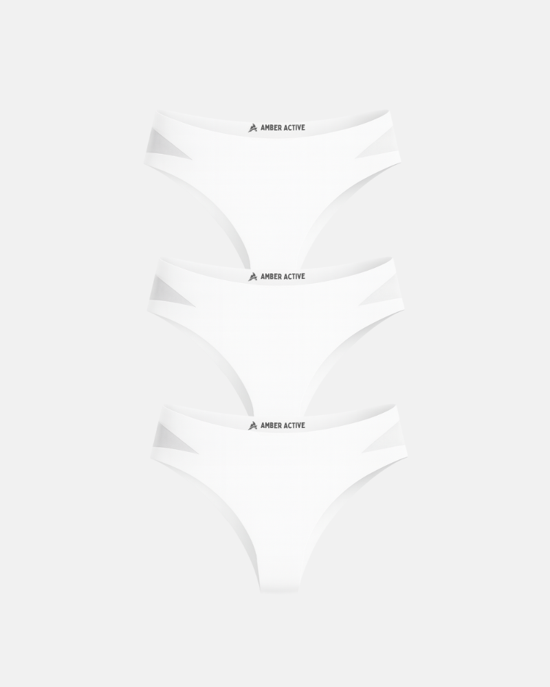 3er-Pack nahtlose Slips mit Mesh-Detail – Weiß